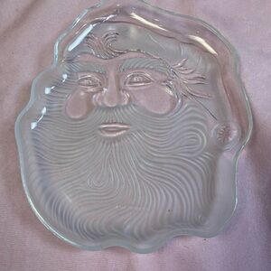 Frosted Santa Claus Glass Art Plate=